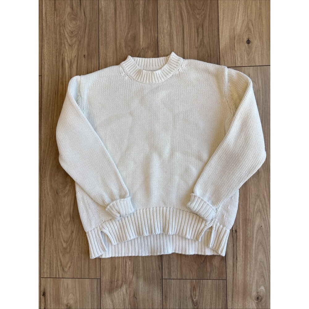 Daily Ritual Women's 100% Cotton Boxy Crewneck Pullover Sweater Ivory Sz XS